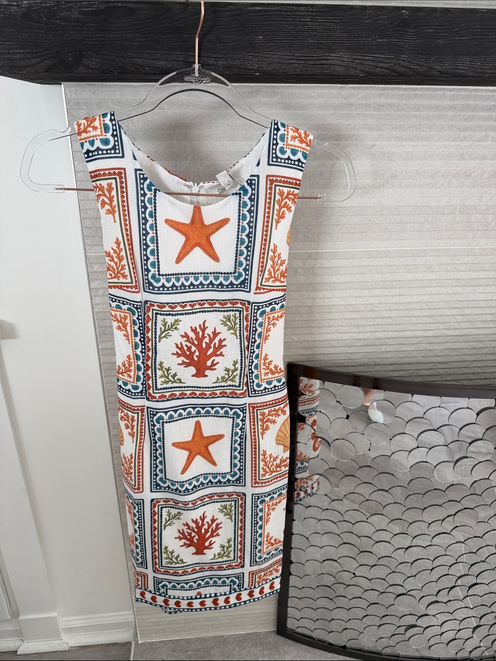 Cato White Dress with Navy and Orange Nautical Print